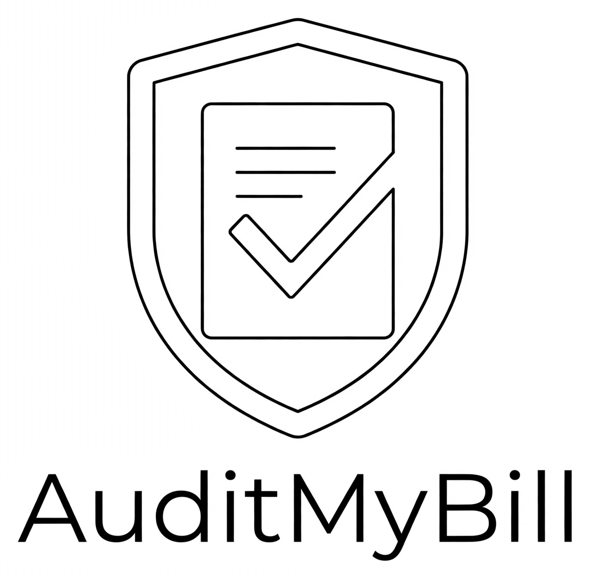 AuditMyBill logo — a document with a checkmark inside a shield